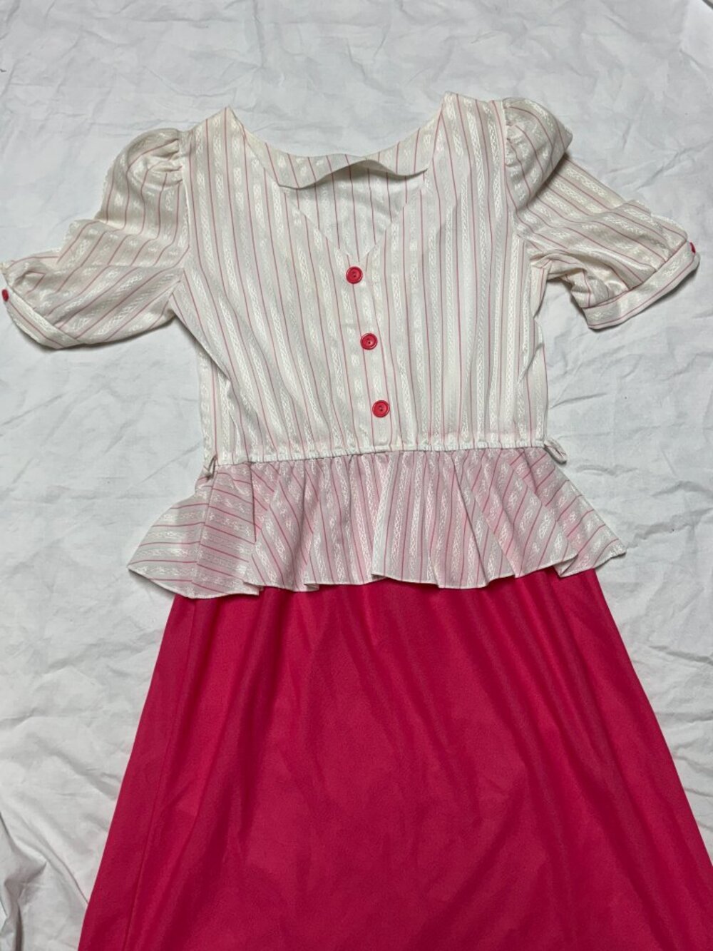 Vintage 80s Peplum White and Pink V-Neck Dress, 40 Bust, 30 W - Picture 3 of 6